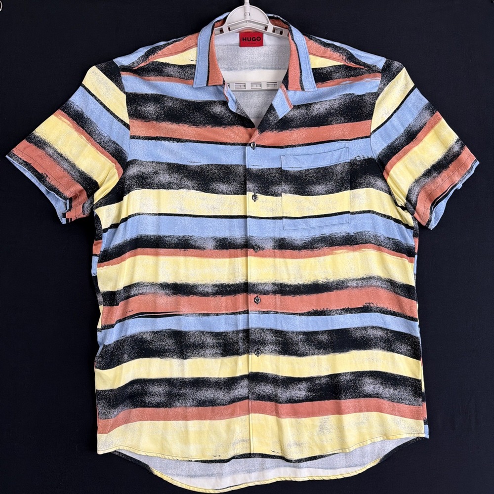 Hugo Boss Mens Ellino Short Sleeve Straight Fit Hugo Responsible Beach Shirt XXL